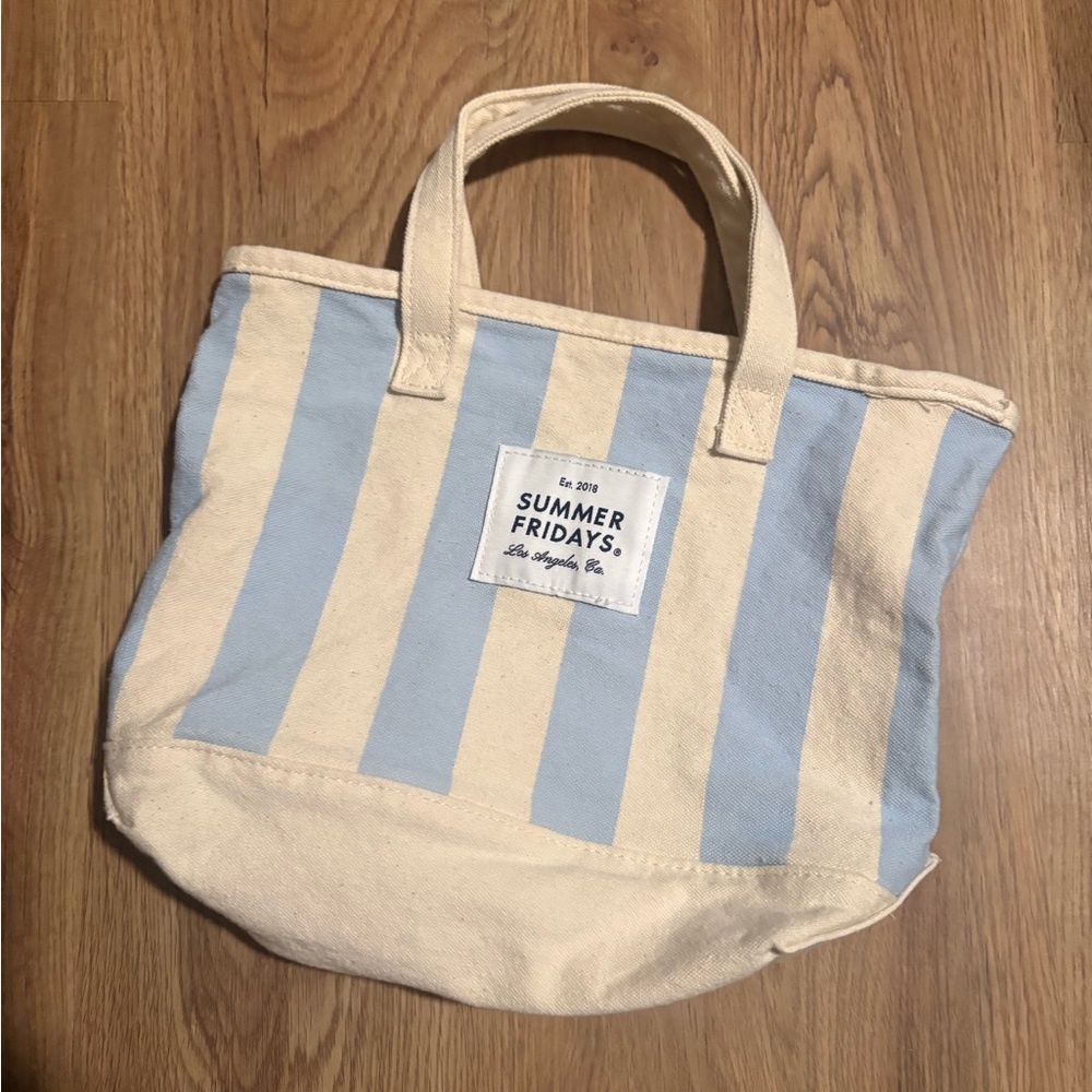 Summer Fridays Light Blue and Cream Tote